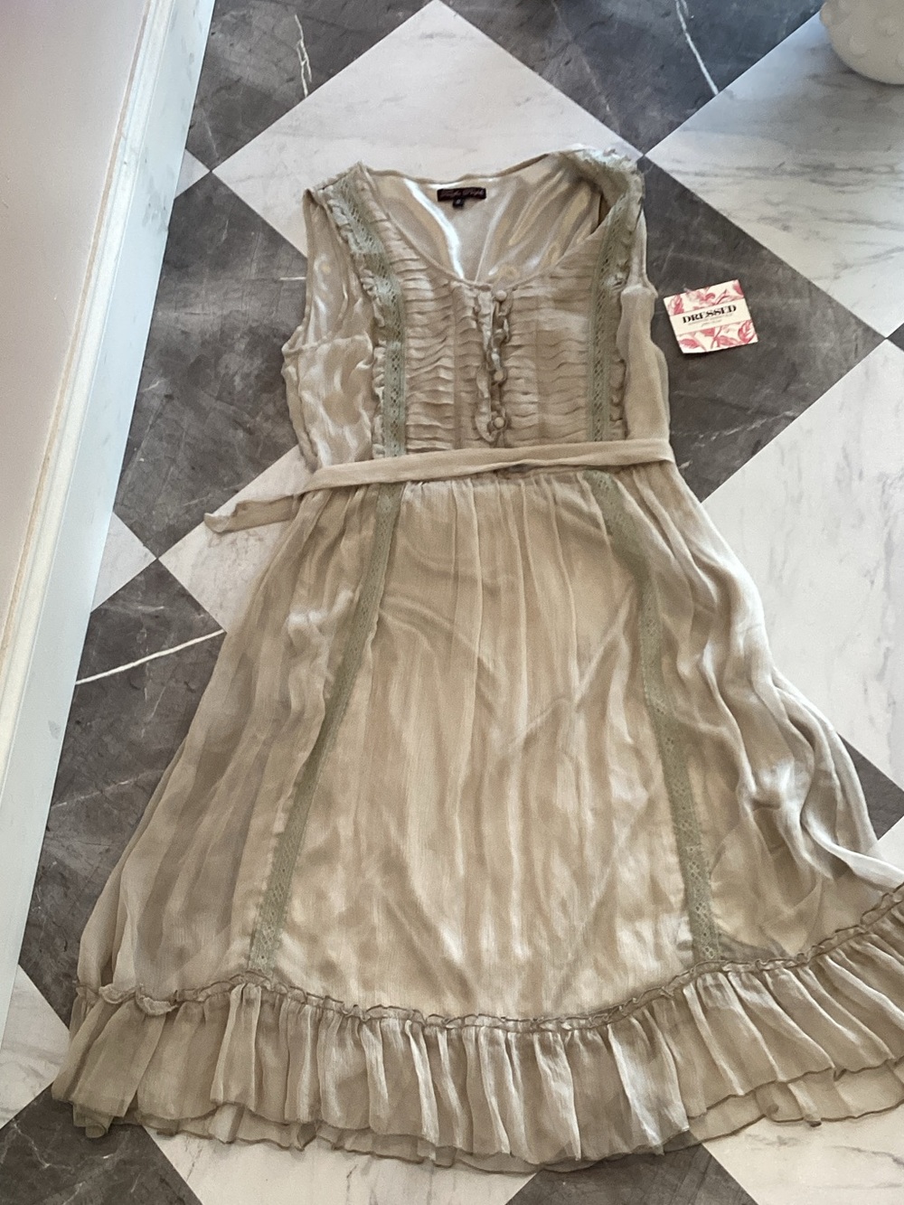 152 Traffic People Cream Ruffle Trim Sleeveless Dress
